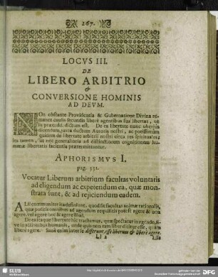 Locus III. De Libero Arbitrio & Conversione Hominis Ad Deum