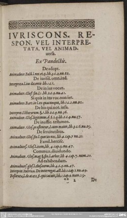 Iuriscons. Respon. Vel Interpretata, Vel Animadversi