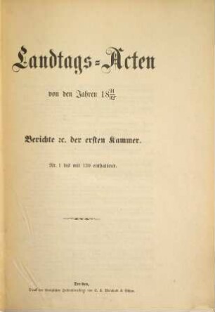 Landtags-Akten. Berichte der 1. Kammer. 1891/92