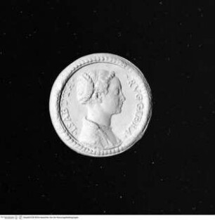 Medaille der Isabella Ruggieri: Brustporträt mit geflochtenen Haaren nach rechts; erhabener Perlrand