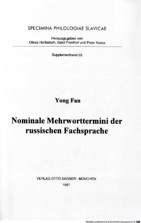 Nominale Mehrworttermini der russischen Fachsprache