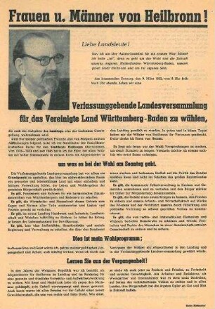 Wahlaufruf von Fritz Ulrich für seine Wahl in die Verfassunggebende Landesversammlung