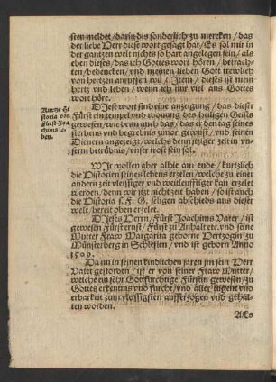 Kurtze Historia von Fürst Joachims leben.