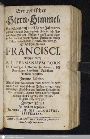 Zweyter Theil: In welchem begriffen: Junius, Julius, Augustus, September
