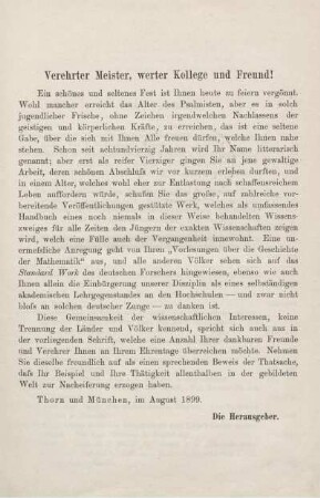 Verehrter Meister, werter Kollege und Freund!.