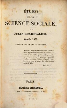 Études sur la science sociale : Année 1832