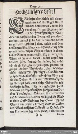 [Vorrede] Hochgeneigter Leser!