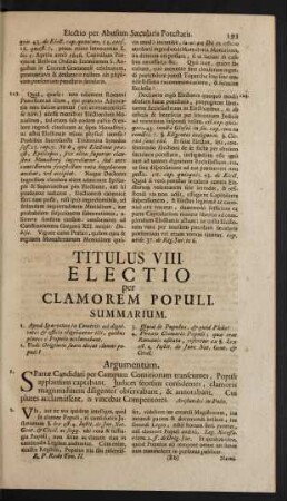 Titulus VIII. Electio per Clamorem Populi