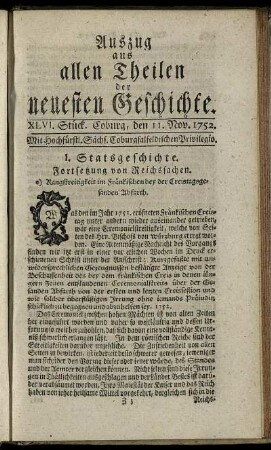XLVI. Stück. Coburg, den 11. Nov. 1752.