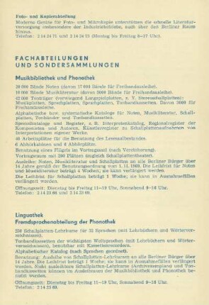 Fachabteilungen und Sondersammlungen