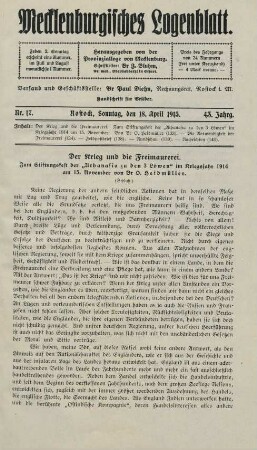 Nr. 17. Rostock, Sonntag, den 18. April 1915.