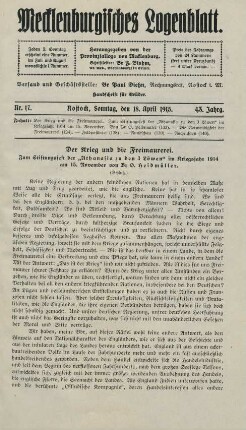 Nr. 17. Rostock, Sonntag, den 18. April 1915.