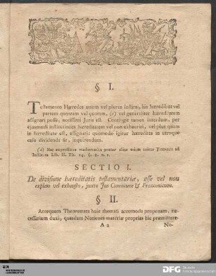 Sectio I. De divisione hæreditatis testamentariæ, asse vel non expleto vel exhausto...