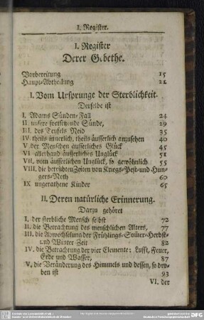 I. Register Derer Gebethe