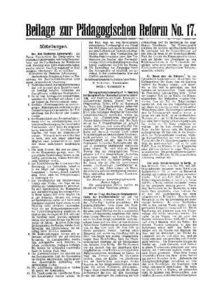 Mitteilungen : Beilage zur Pädagogischen Reform No. 17