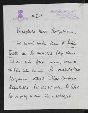 Brief von Stefan Großmann an Gerhart Hauptmann