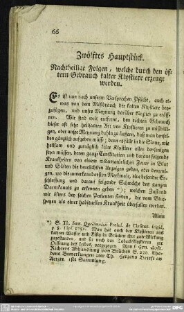 Zwölftes Hauptstück. Nachtheilige Folgen, welche durch den öftern Gebrauch kalter Klystiere erzeugt werden