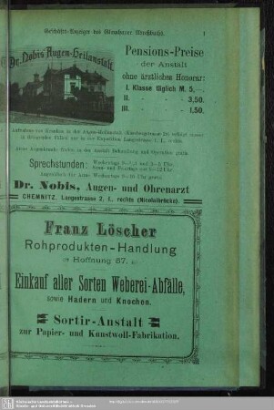 Anzeigen : Geschäfts-Anzeiger des Glauchauer Adreßbuchs