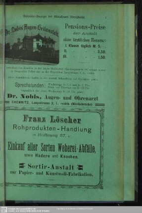 Anzeigen : Geschäfts-Anzeiger des Glauchauer Adreßbuchs