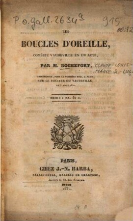 Les boucles d'oreille : Comédie vaudeville en un acte