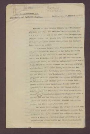 Bericht von Andreas Hermes zu dem Fall Augustin an die Reichsminister