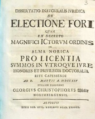 Dissertatio Inavgvralis Ivridica De Electione Fori