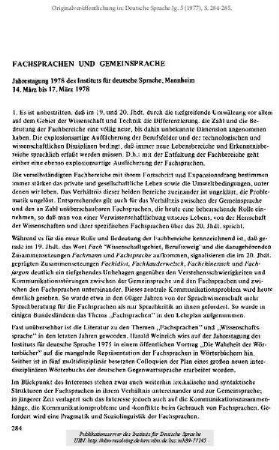 Fachsprachen und Gemeinsprache. Jahrestagung 1978 des Instituts für deutsche Sprache, Mannheim. 14. März bis 17. März 1978