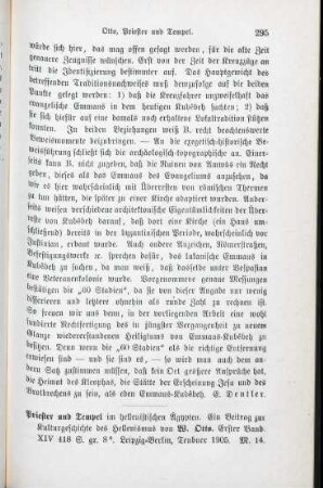 295-296 [Rezension] Otto, W., Priester und Tempel, 1