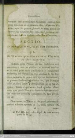 Sectio I. Examinatur Platonis De Deo Doctrina