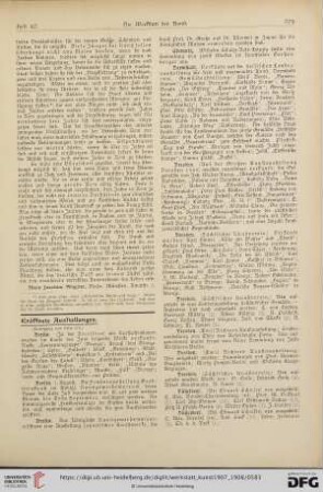 Ausstellungen / Stipendien und Stiftungen / Staatliche Kunstpflege / Preisausschreiben / Denkmäler / Personalien / Todesfälle / Literatur und Kunstblätter