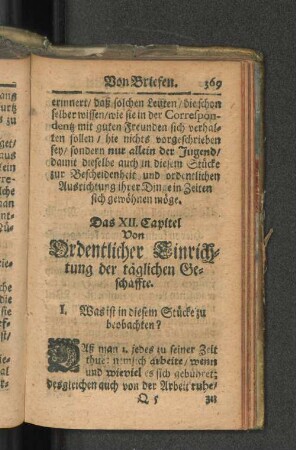Das XII. Capitel Von Ordentlicher Einrichtung der täglichen Geschaffte.