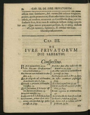 Cap. III. De Iure Privatorum Die Sabbathi.