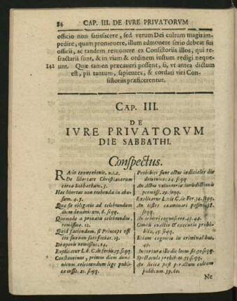 Cap. III. De Iure Privatorum Die Sabbathi.