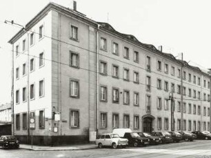 Dresden-Friedrichstadt, Friedrichstraße 39. Ärztehaus (1953; W. Poppe) des Krankenhauses Dresden-Friedrichstadt