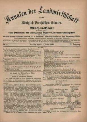 No. 43. Berlin, den 24. Oktober 1866. VI. Jahrgang.