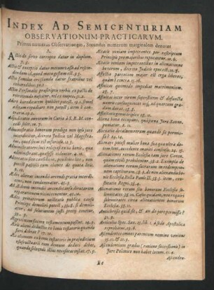 Index Ad Semicenturiam Observationum Practicarum.