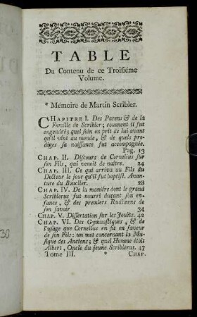 Table Du Conenu de ce Troisiéme Volume