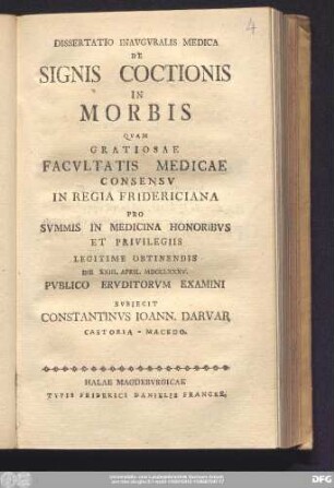 Dissertatio Inavgvralis Medica De Signis Coctionis In Morbis