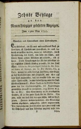 Zehnte Beylage zu den Neuen Leipziger gelehrten Anzeigen. Zum 15ten May 1793.