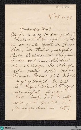 Brief von Felix Mottl an Unbekannt - K 3466