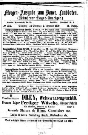 Münchener Tages-Anzeiger : altes Fremdenblatt. 1870,1/3 = Jg. 19