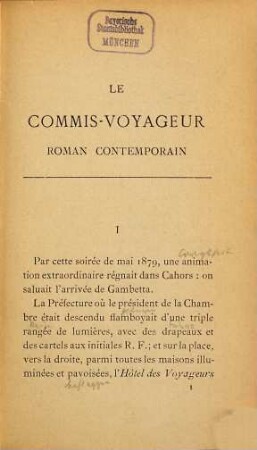 Le commis-voyageur : Roman contemporain