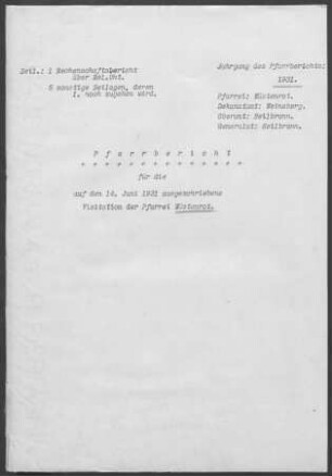 Wüstenrot mit Altfürstenhütte und Vorderbüchelberg: Pfarrbericht 1931