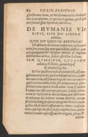 De Humanis Viribus, Sive De Libero arbitrio.
