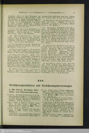 XVI. Versicherungs-Anstalten und Versicherungs-Vertretungen