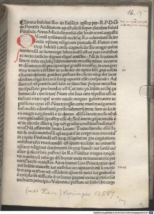 Sermo super electione futuri pontificis : Rom, 1484. 08. 26.