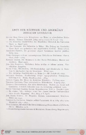 Liste der häufiger und abgekürzt zitierten Literatur