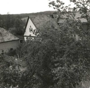 Falkenstein-Trieb-Schönau, Treuener Straße 9. Ehemaliges Bauerngut. Wohnhaus. Gartenansicht (Teilansicht)
