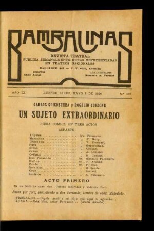 Un sujeto extraordinario : pieza cómica en tres actos