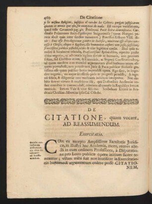 De Citatione, quam vocant, Ad Reassumendum.